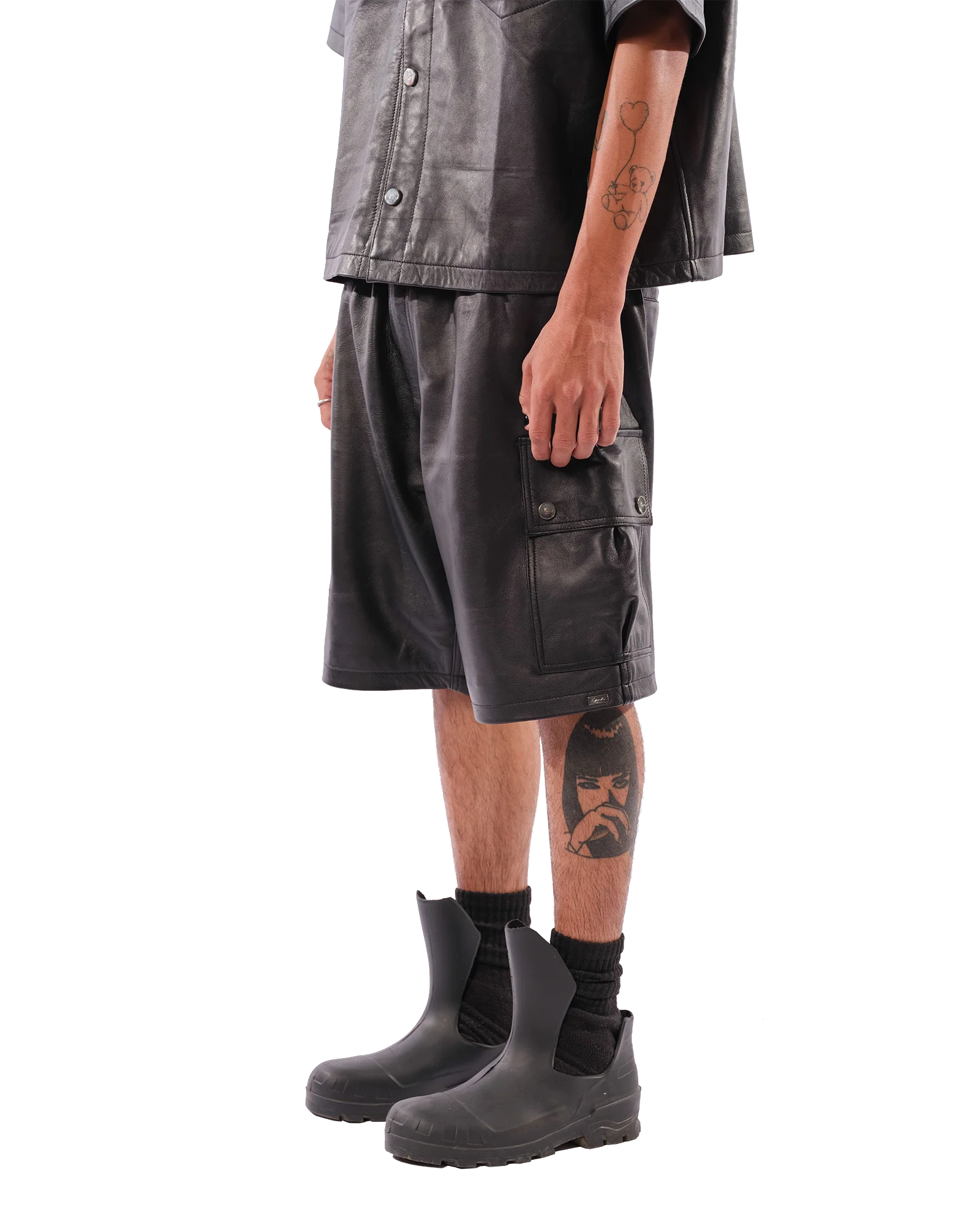 Mace Leather Cargo Shorts (Black) - Image 3