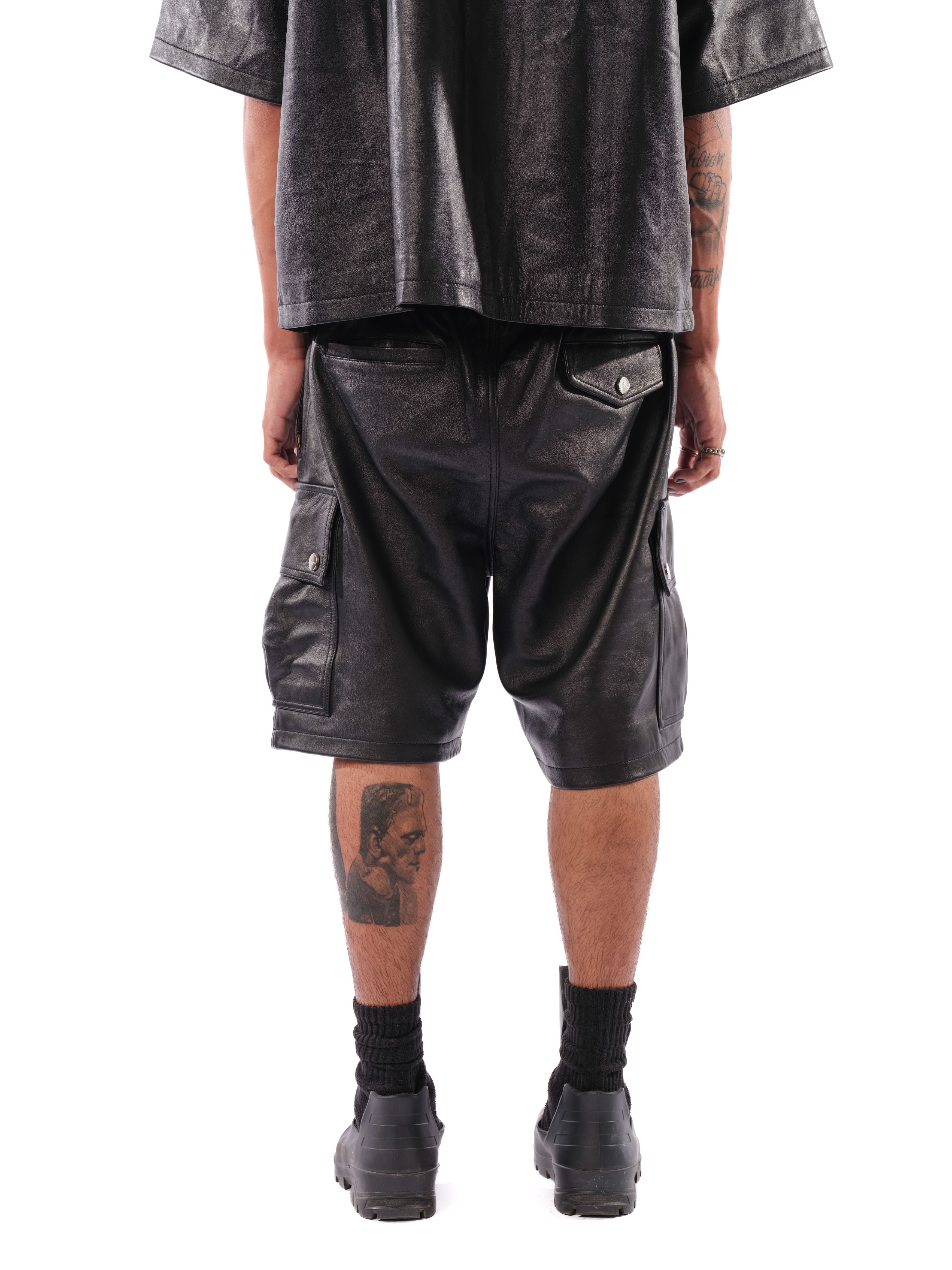 Mace Leather Cargo Shorts (Black) - Image 4
