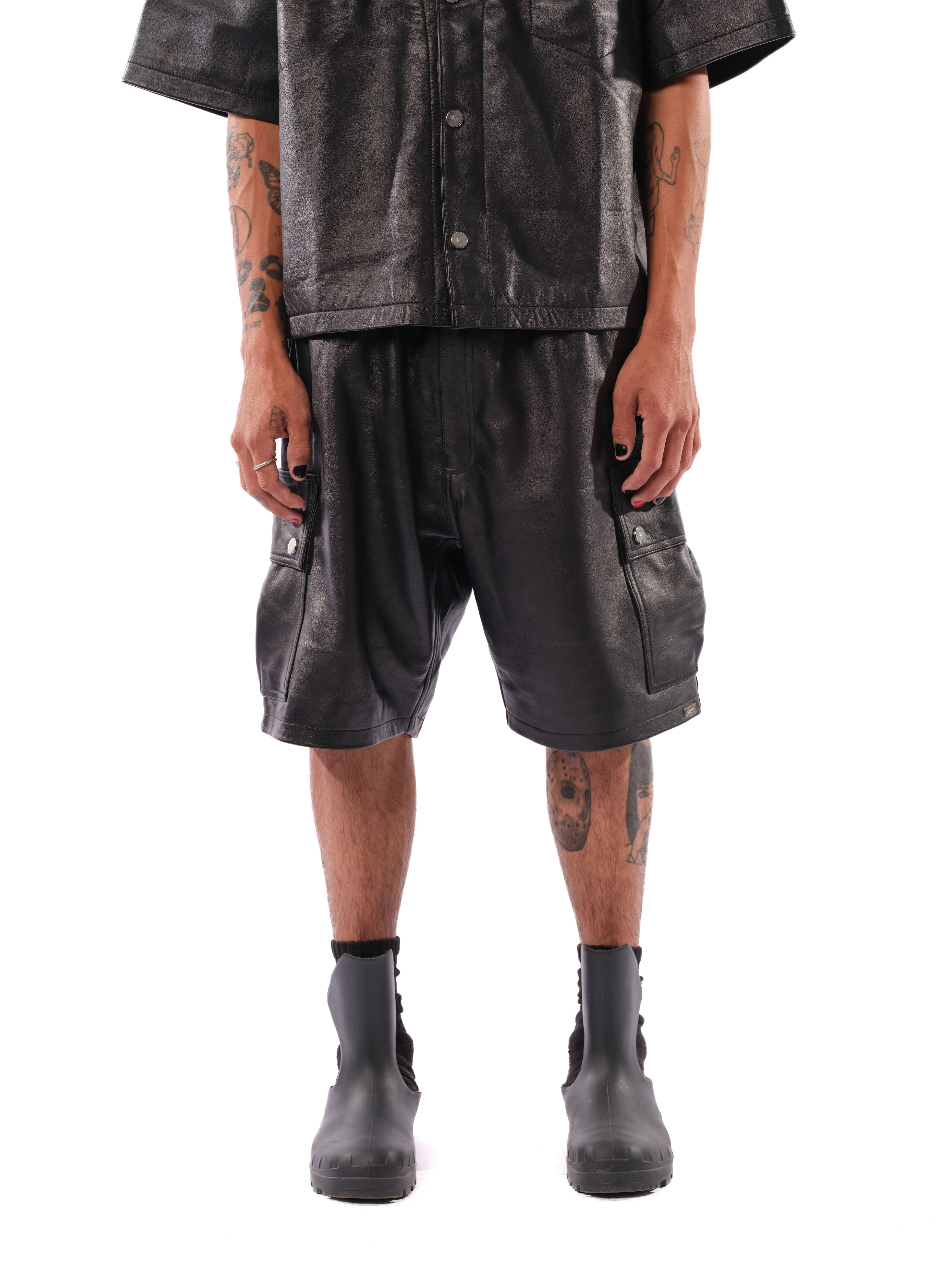 Mace Leather Cargo Shorts (Black) - Image 5