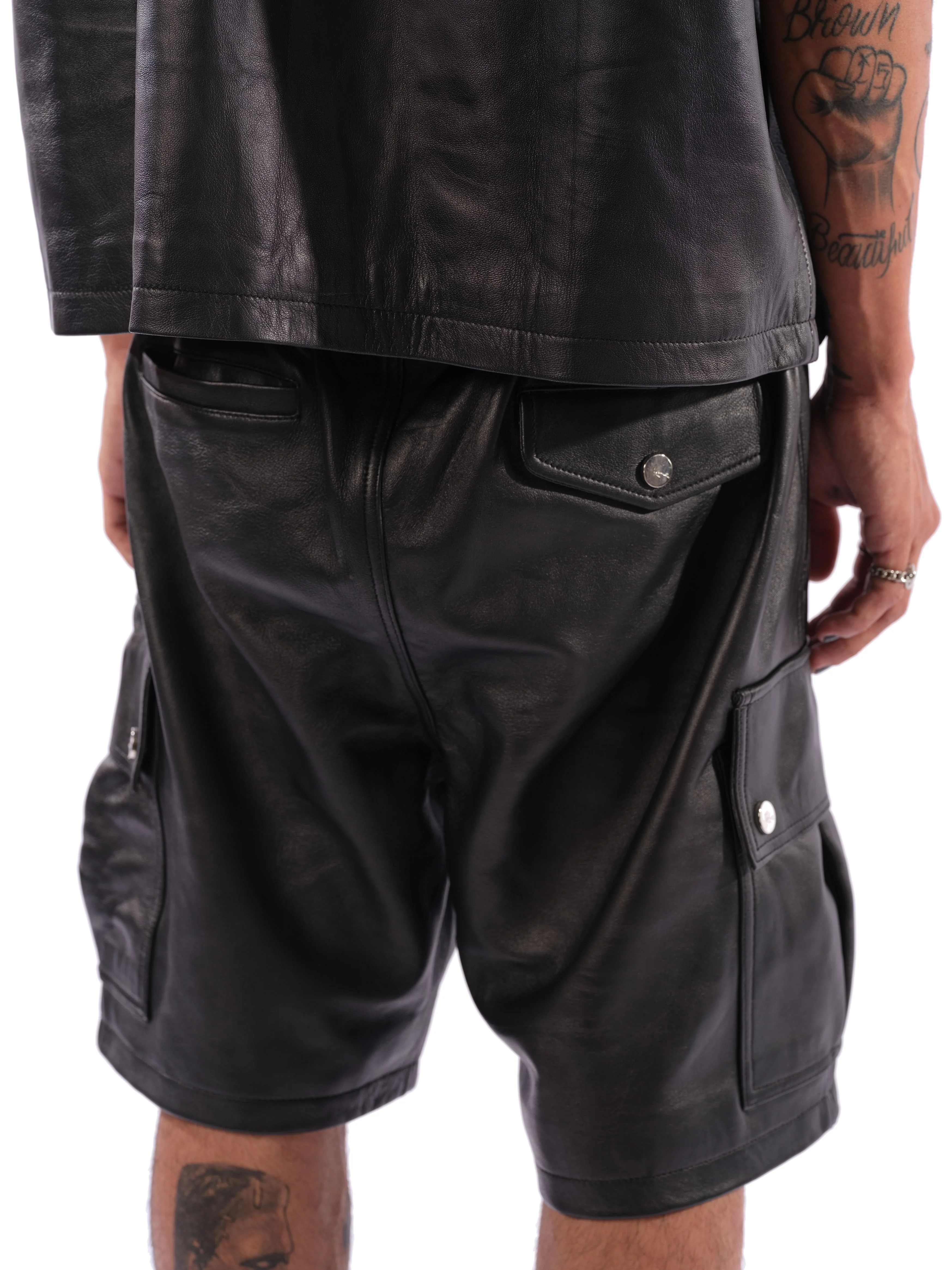Mace Leather Cargo Shorts (Black) - Image 7