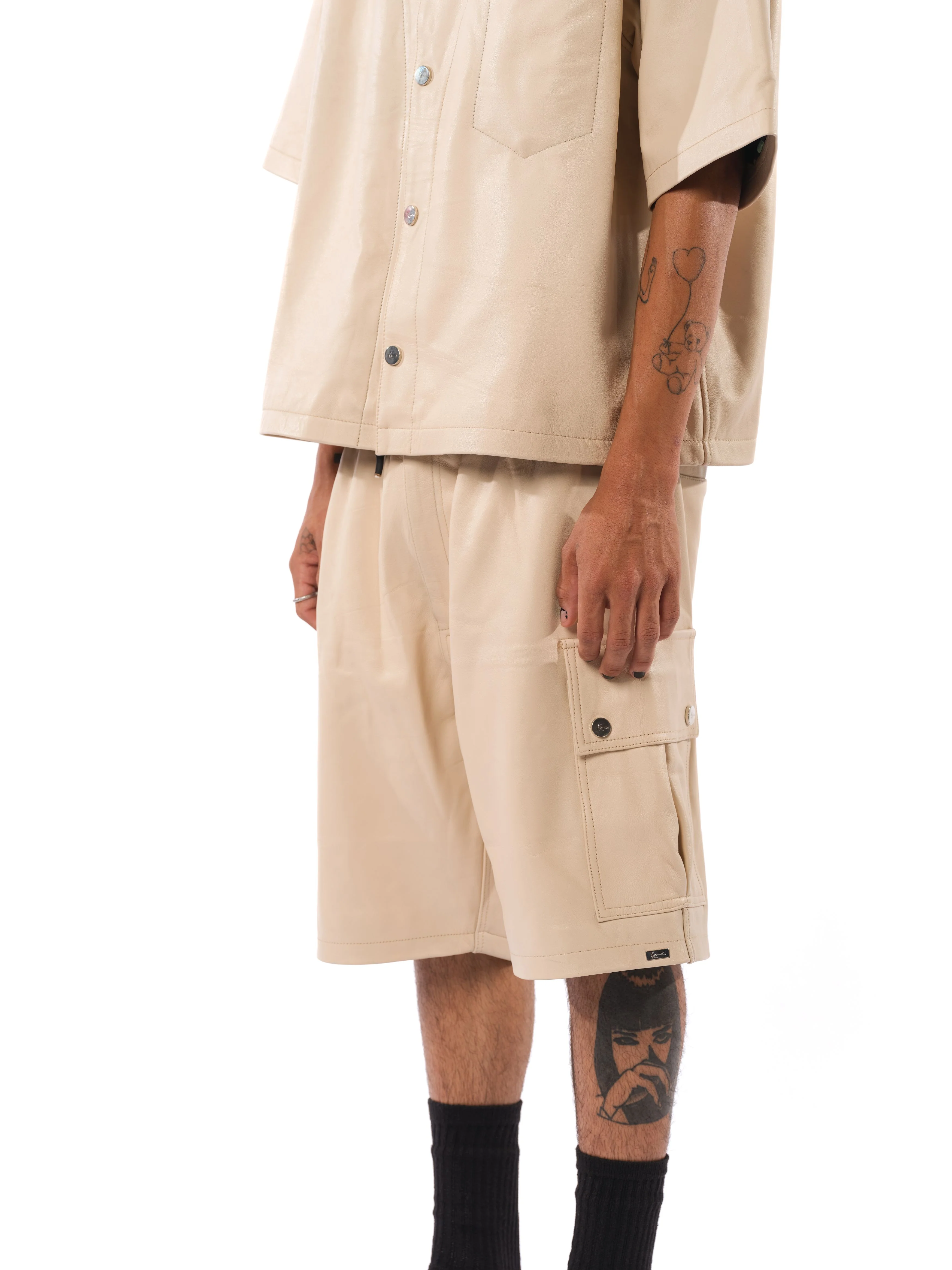 Mace Leather Cargo Shorts (Natural) - Image 3