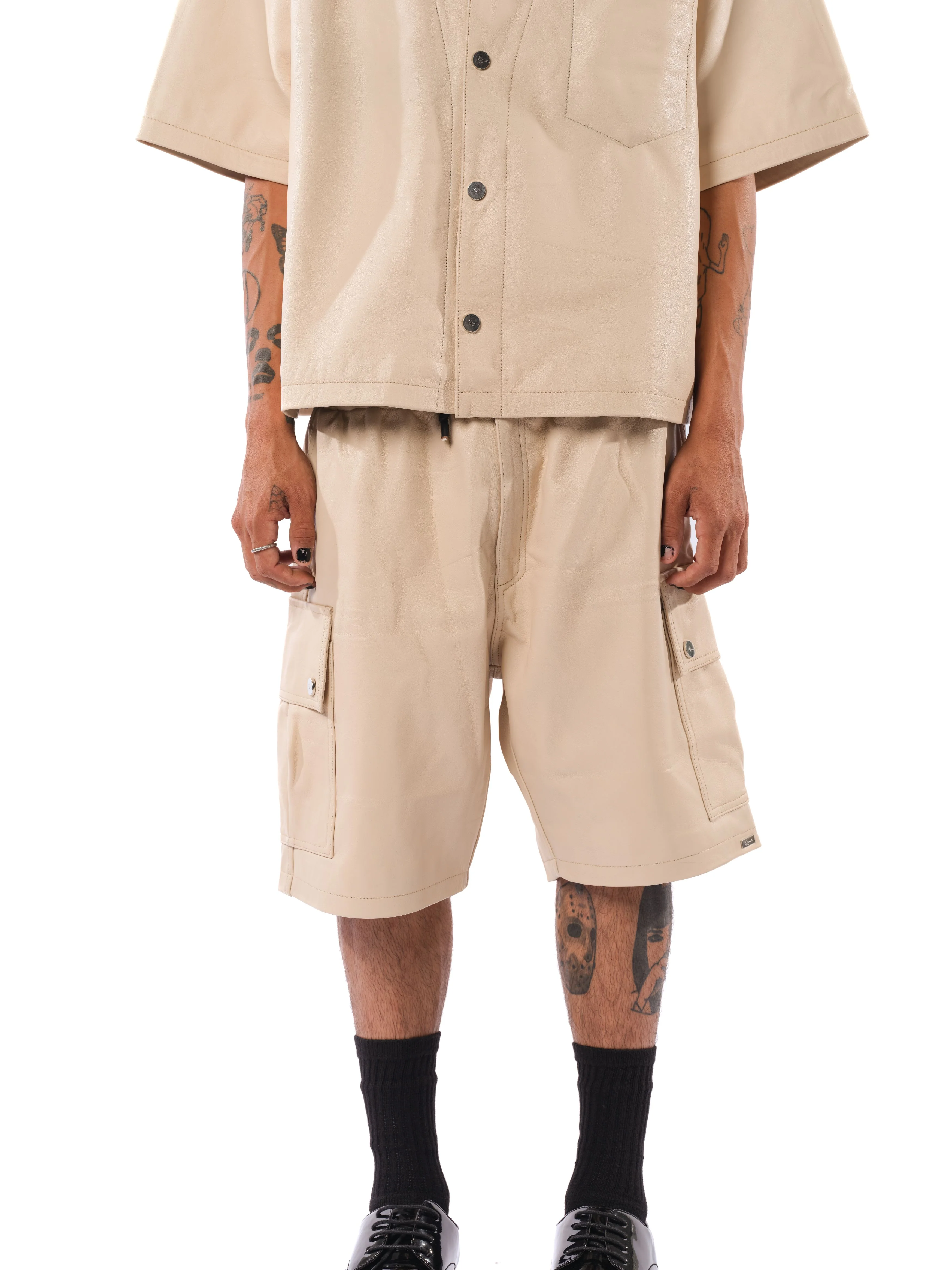 Mace Leather Cargo Shorts (Natural) - Image 4