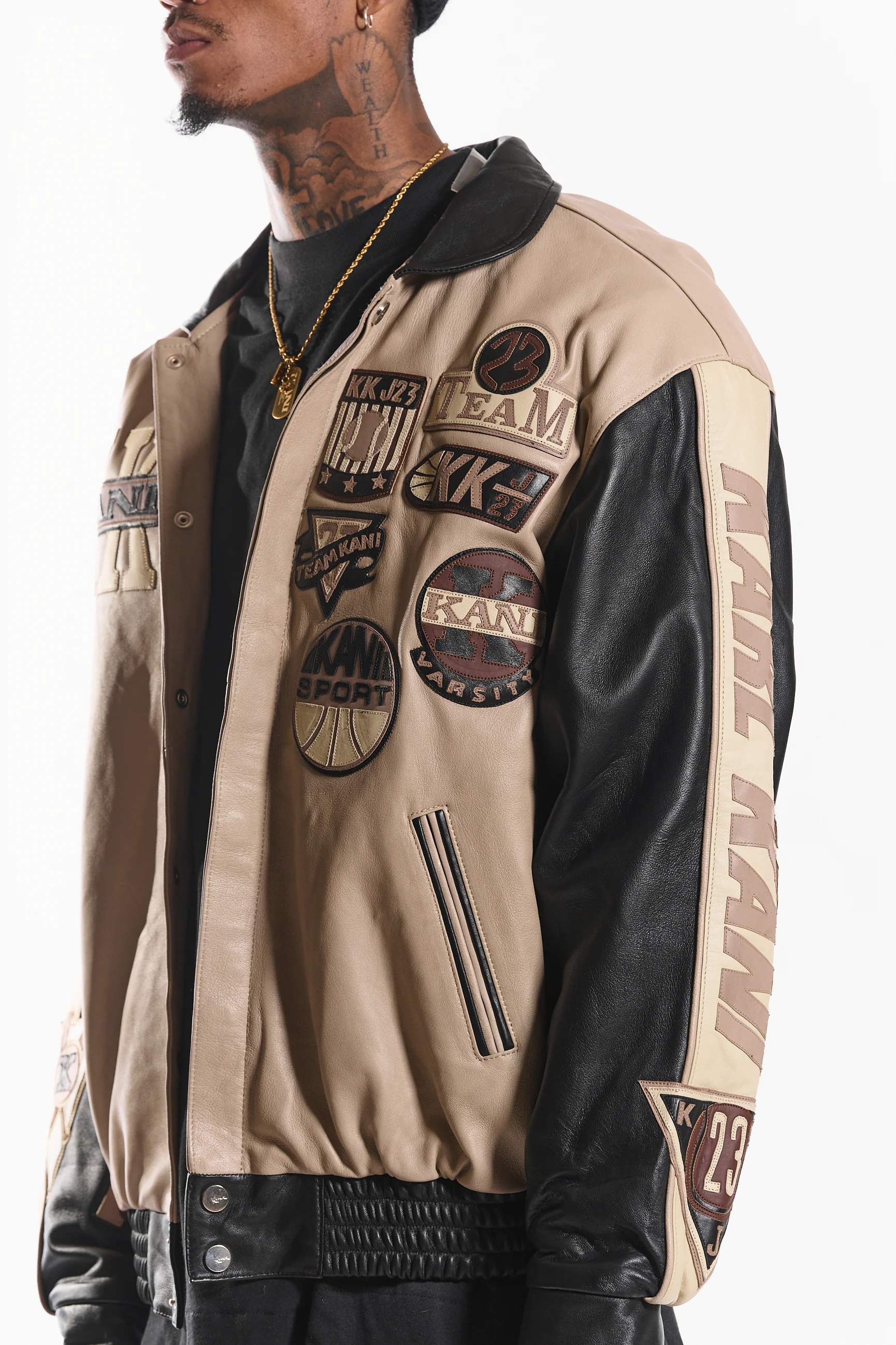 Leather Patch Jacket (Beige/Black) - Image 11