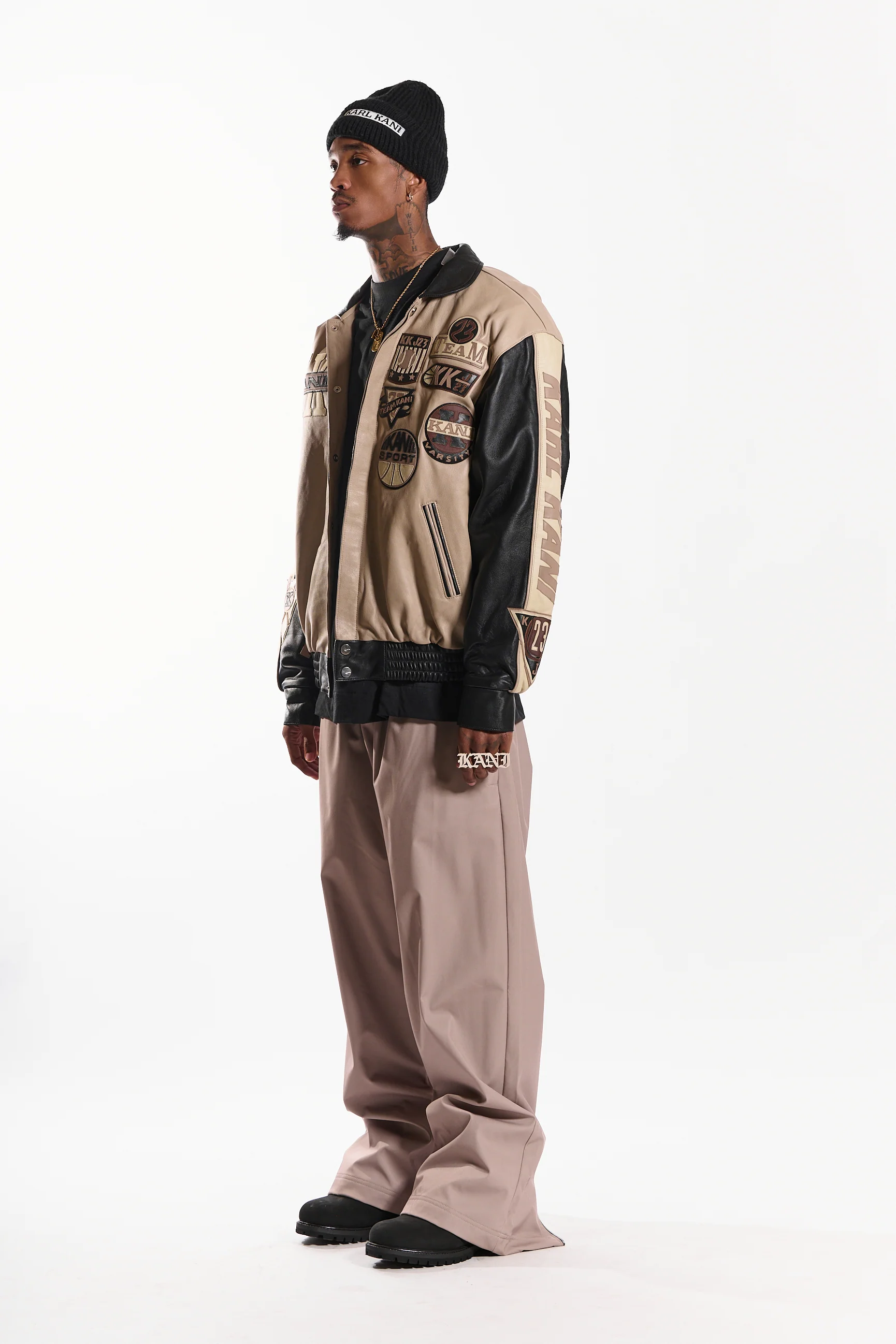 Leather Patch Jacket (Beige/Black) - Image 12
