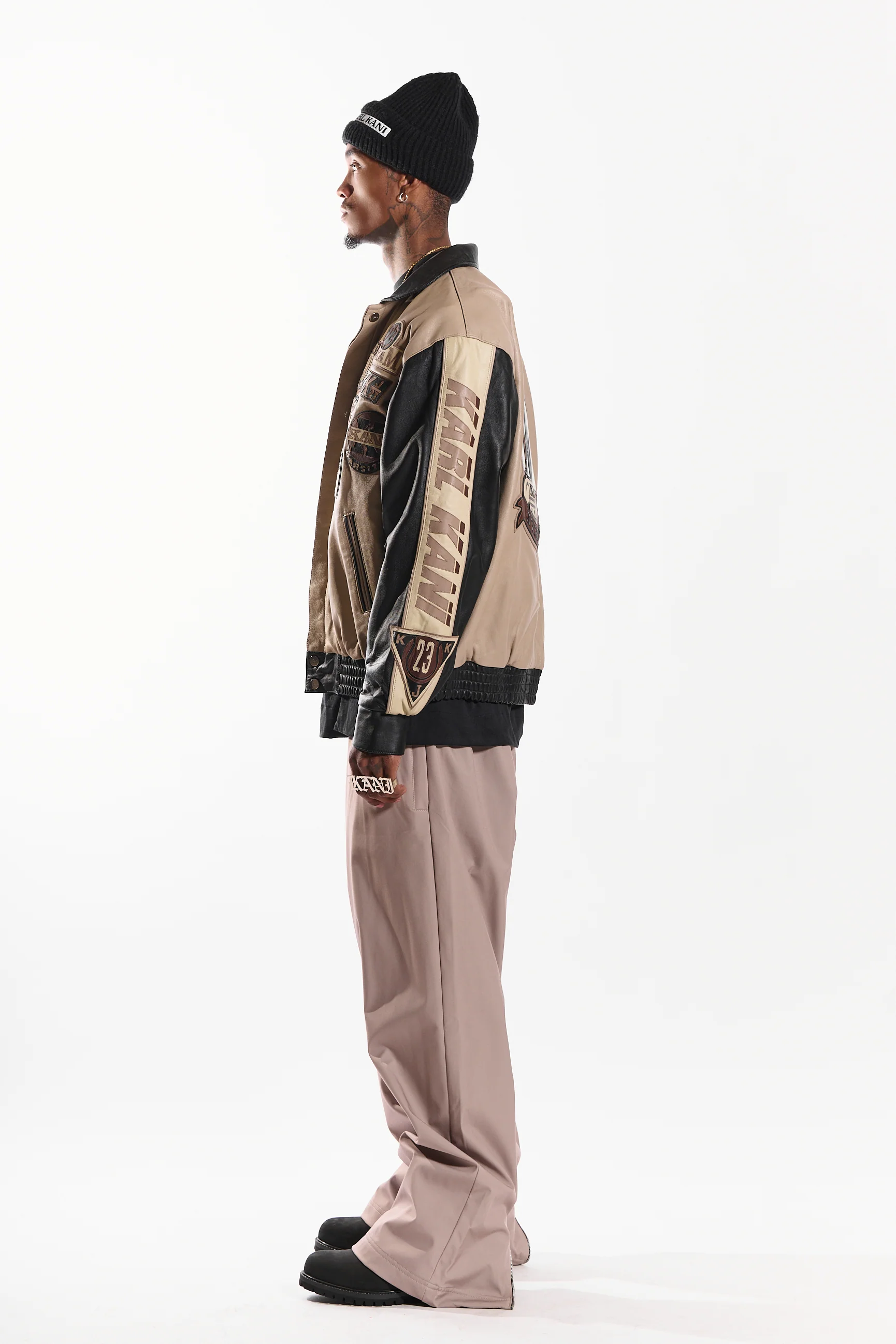 Leather Patch Jacket (Beige/Black) - Image 13