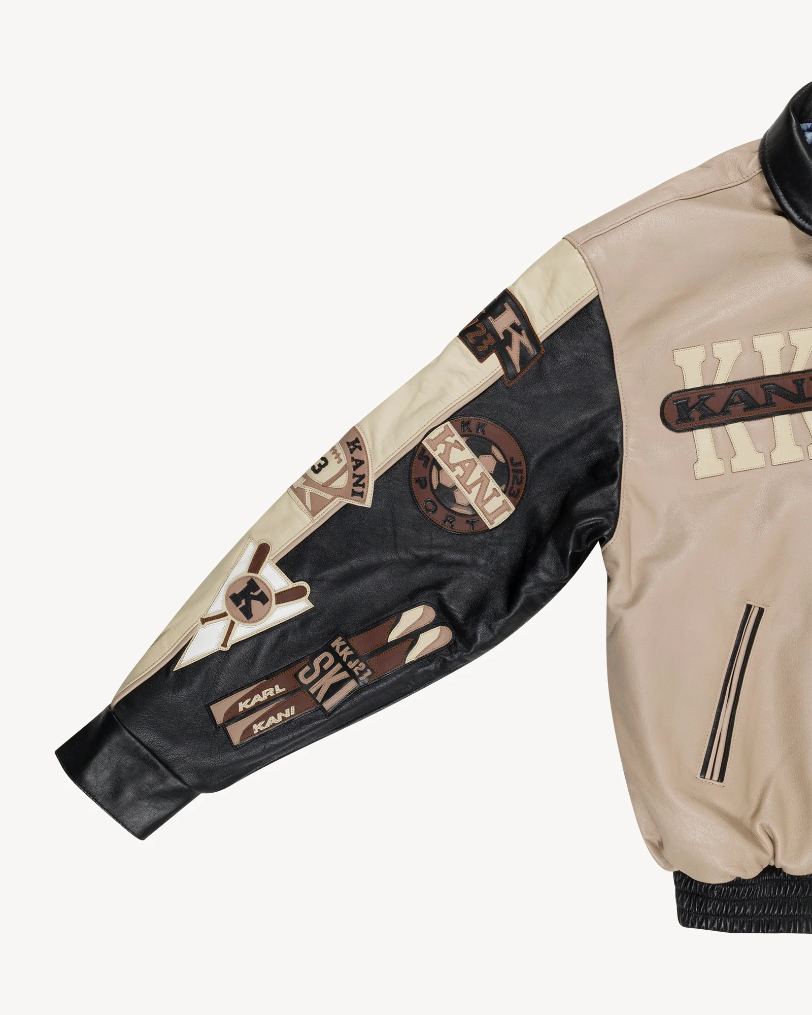 Leather Patch Jacket (Beige/Black) - Image 5