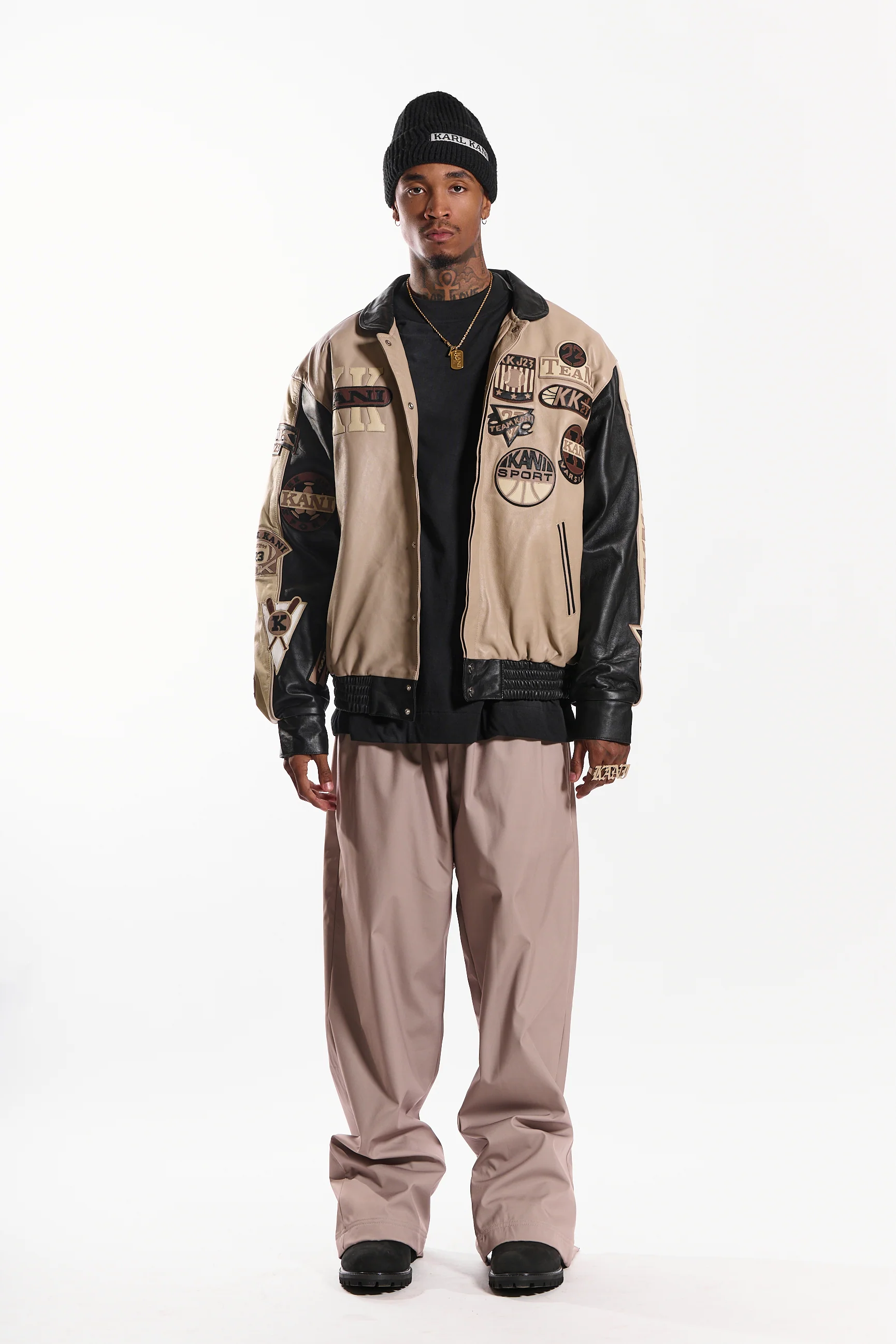 Leather Patch Jacket (Beige/Black) - Image 8