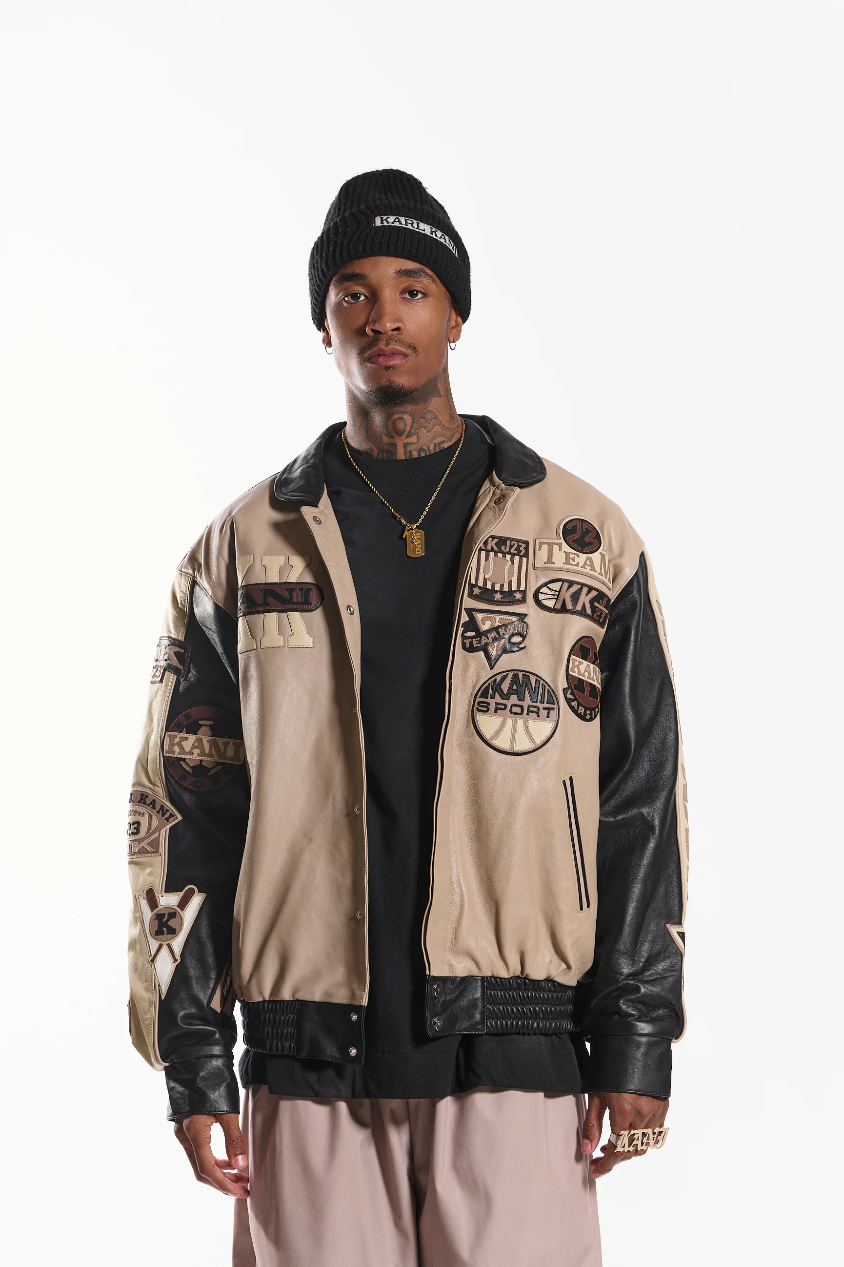 Leather Patch Jacket (Beige/Black) - Image 9